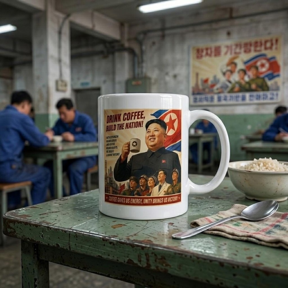 Supreme Leader Kim Jong Un Coffee Mug | Funny North Korea Propaganda Gag Gift |
