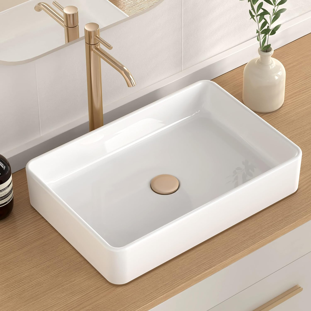 Bathroom Vessel Sink 20 Inch above Counter Rectangular White Ceramic Countertop