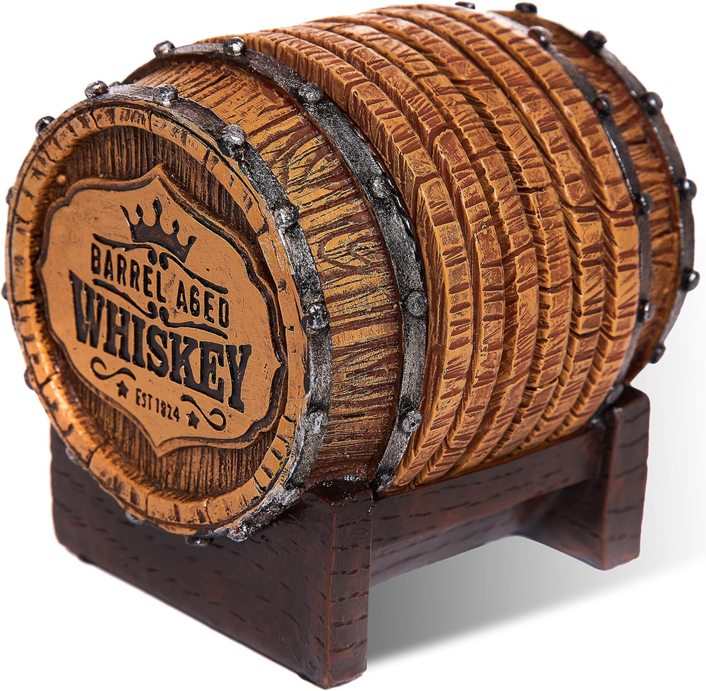 Whiskey Barrel Coaster Set – Handcrafted Whiskey Barrel Decor for Whiskey