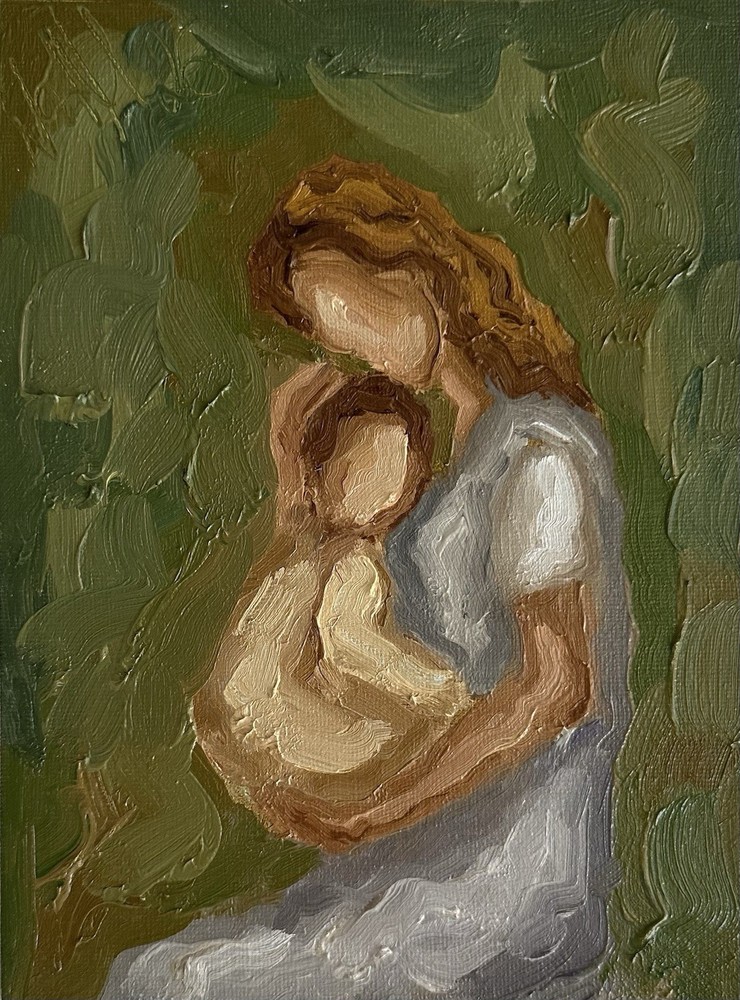 Original Impressionist Oil Painting Mother and Child Portrait Art
