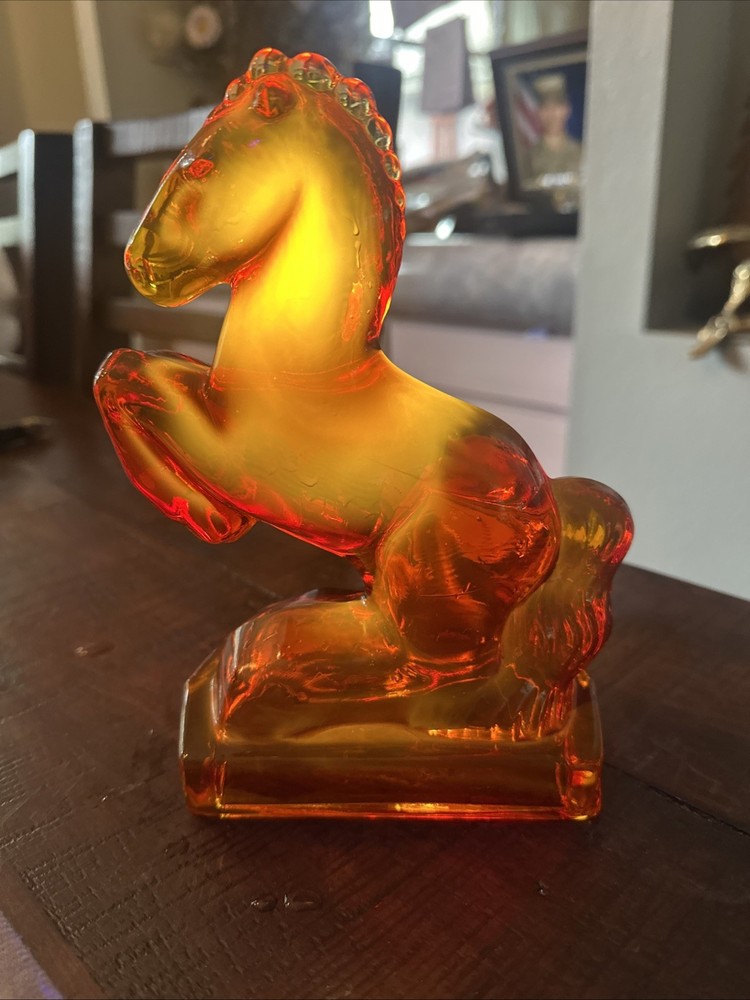 Red Amberina Rearing Horse LE Smith Art Glass UV Glow Cadmium (1940's) Heavy!
