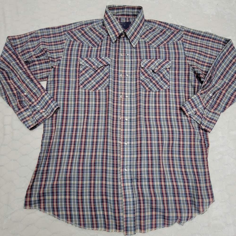 Vintage Panhandle Slim Mens 17 Pearl Snap Western Shirt Plaid Made In USA