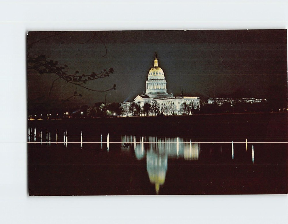 Postcard Lights Of West Virginia's  State Capitol Reflected In Kanawha River