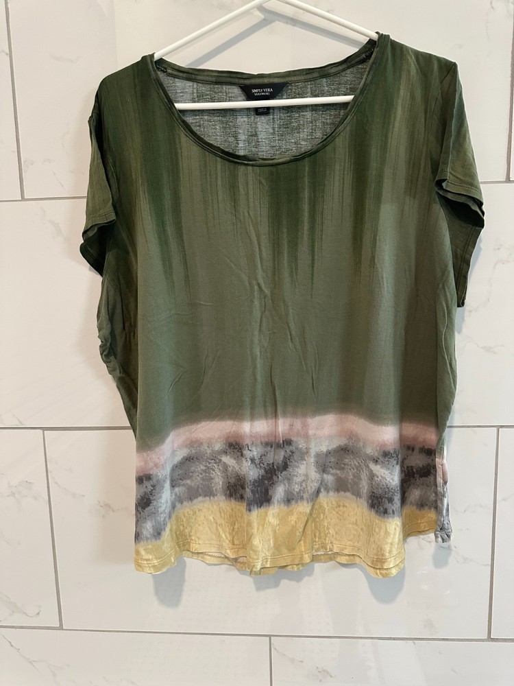Simply Vera Vera Wang Women’s XXL Green Ombré Short Sleeve Top Scoop Neck