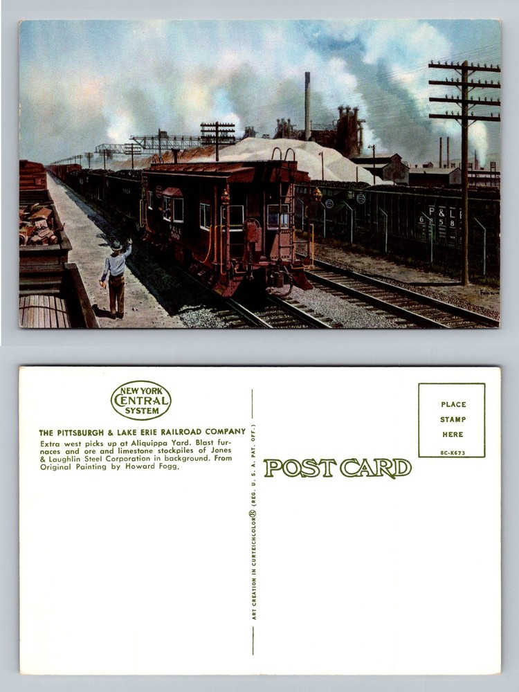 Aliquippa, PA-Pennsylvania, P & LE Railroad Yard Steel Mills Vintage Postcard
