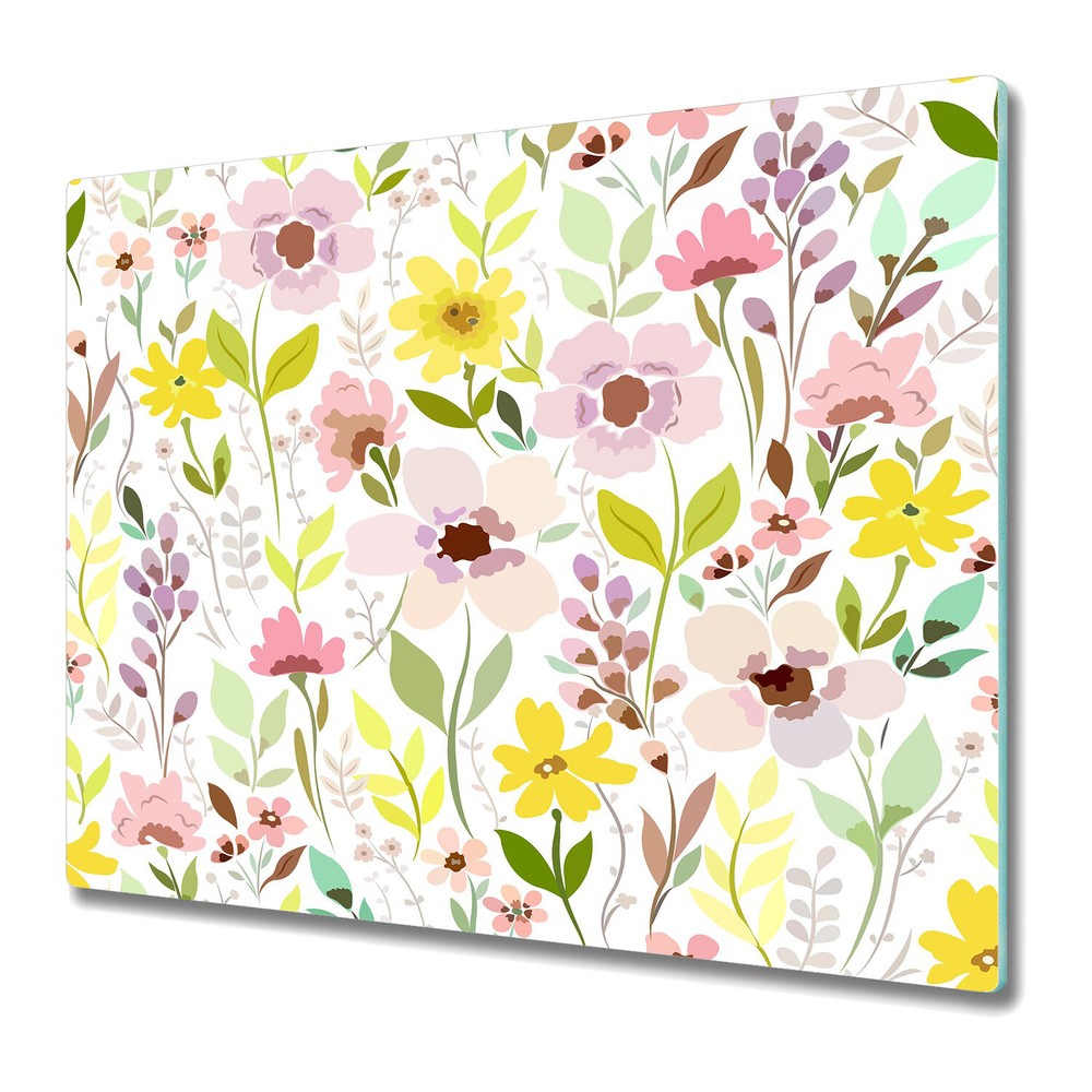 Glass Chopping Cutting Board Worktop Saver Colourful flowers yellow 60x52