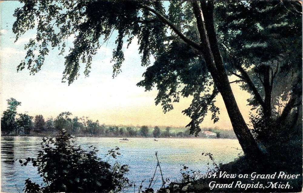 1909, View on Grand River, GRAND RAPIDS, Michigan Postcard - Will P. Canaan