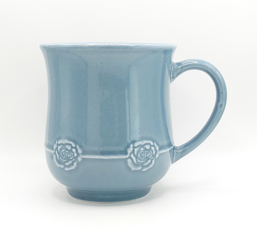 Embossed Blue Flowers Coffee Mug 16 Oz Ceramic Artisanal Cup By Dwell Studio