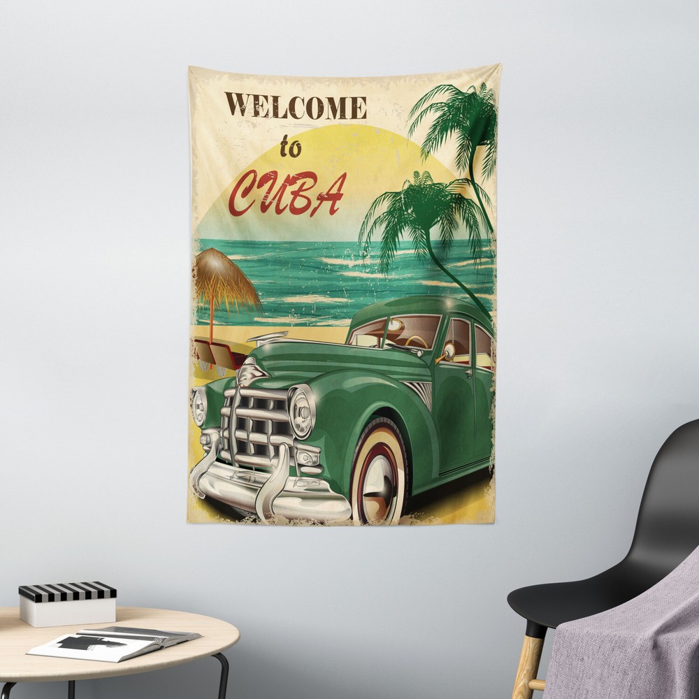 Tropical Tapestry Cuba Beach Ocean Palm Print Wall Hanging Decor