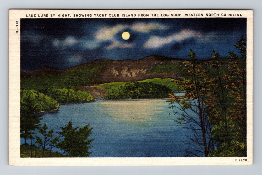 NC-North Carolina Lake Lure By Night Yacht Club Vintage Postcard Standard Post