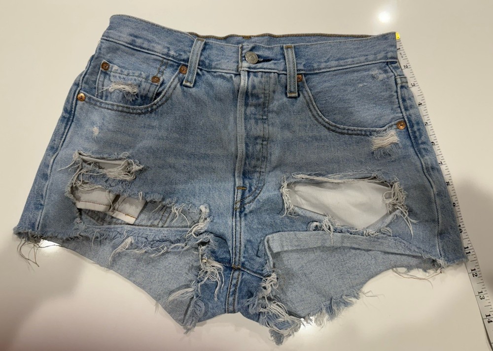 Levi's Premium 501 High Rise Distressed Jean Shorts Women's Size 27 Light Wash