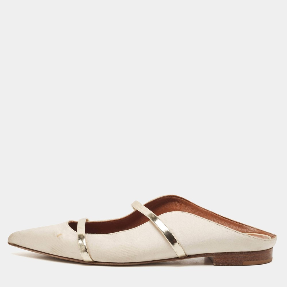 Malone Souliers GoldCream Satin and Maureen Flat Mules Size 39