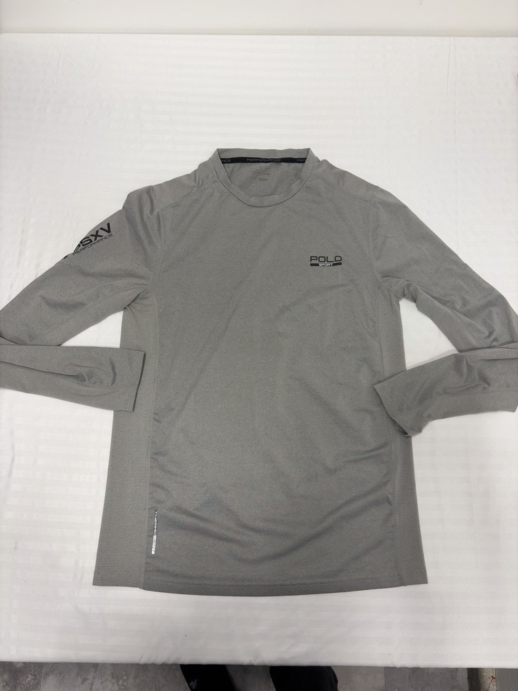 Polo Sport Ralph Lauren Long Sleeve Gray Performance Shirt Athletic Fit Medium