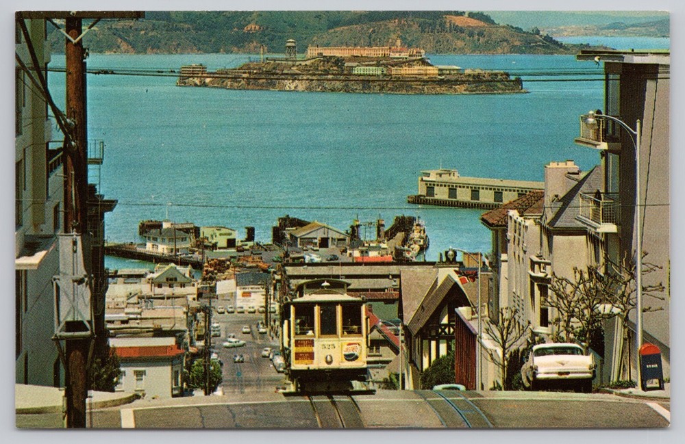San Francisco California, Cable Car, Hyde Street Hill, Alcatraz Vintage Postcard