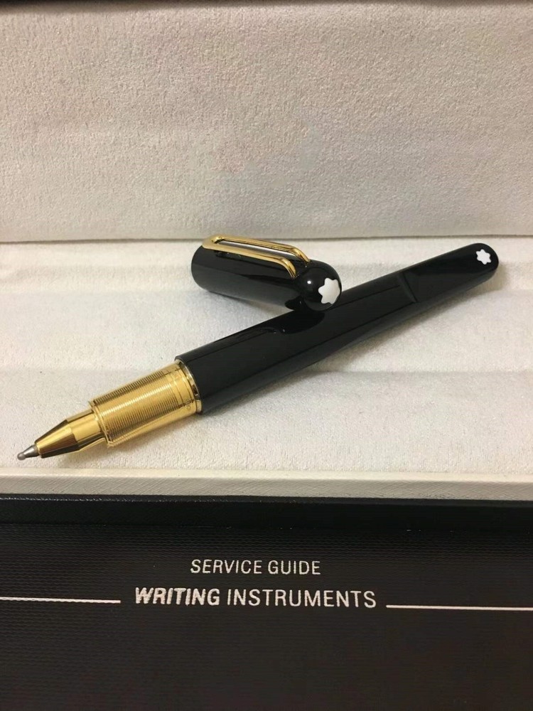 Deluxe Magnet Series Bright Black - Gold Clip 0.7mm Rollerball Pen No Box