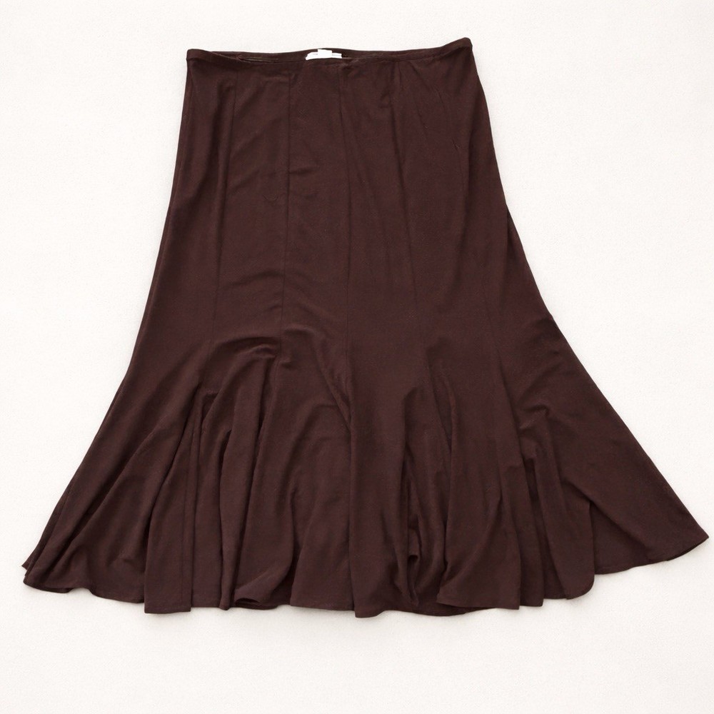 Joseph Ribkoff Brown Flare Midi Skirt Size 14 Satin Hem Made Canada