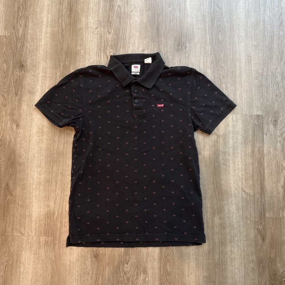 Levi’s Men’s Polo Shirt Small Black Red Pattern Short Sleeve Casual Standard Fit