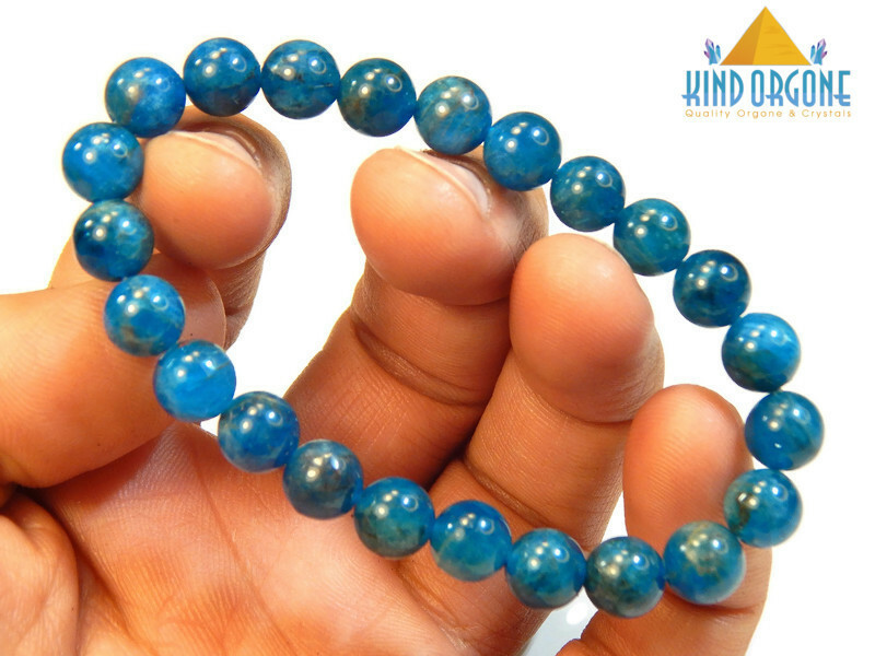 Blue Apatite Bracelet AAA Grade 8mm Stretch Unisex Crystal Beads Jewelry 7