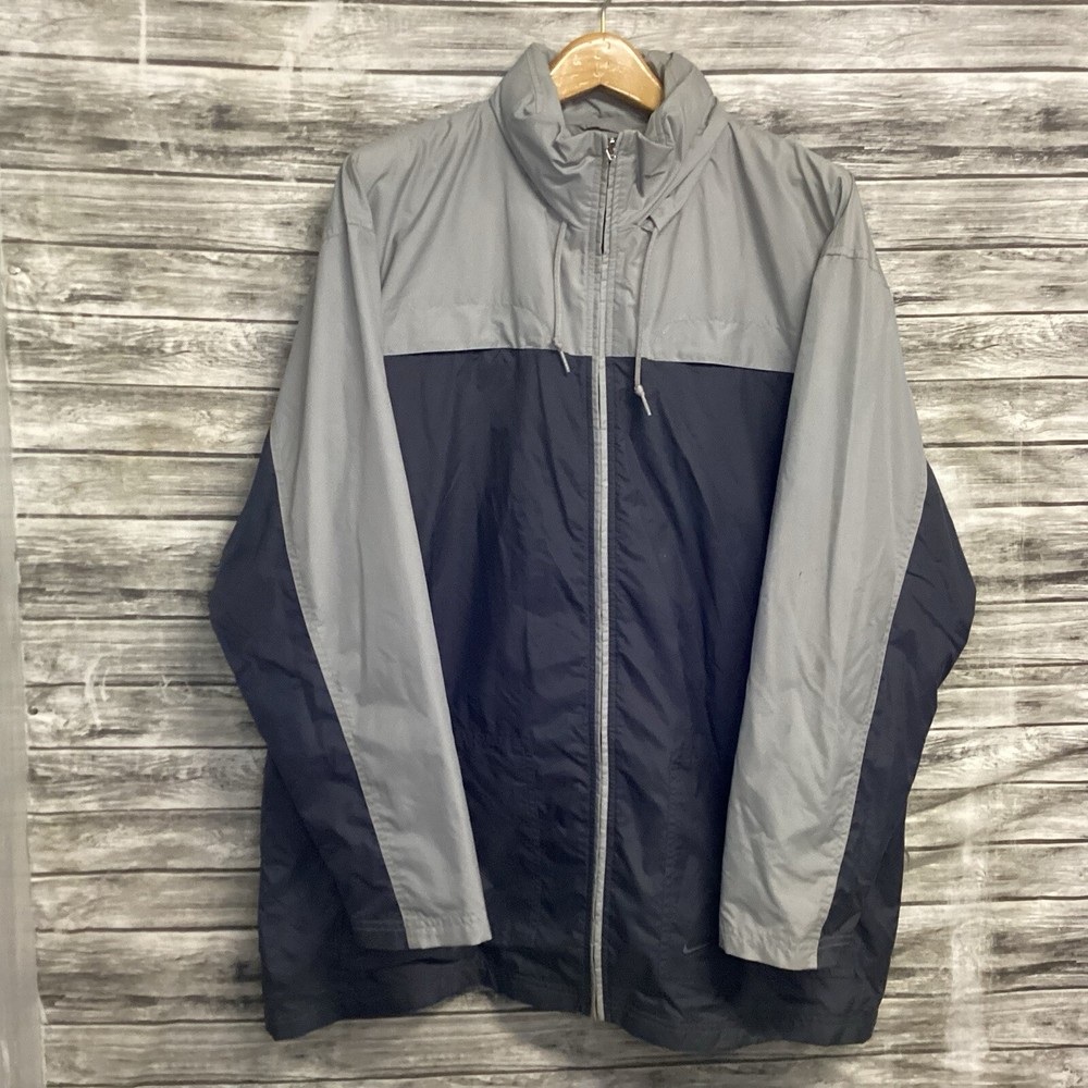 Vintage Nike Jacket Mens 2XL Gray Windbreaker Silver Tag Full Zip Swoosh Y2K