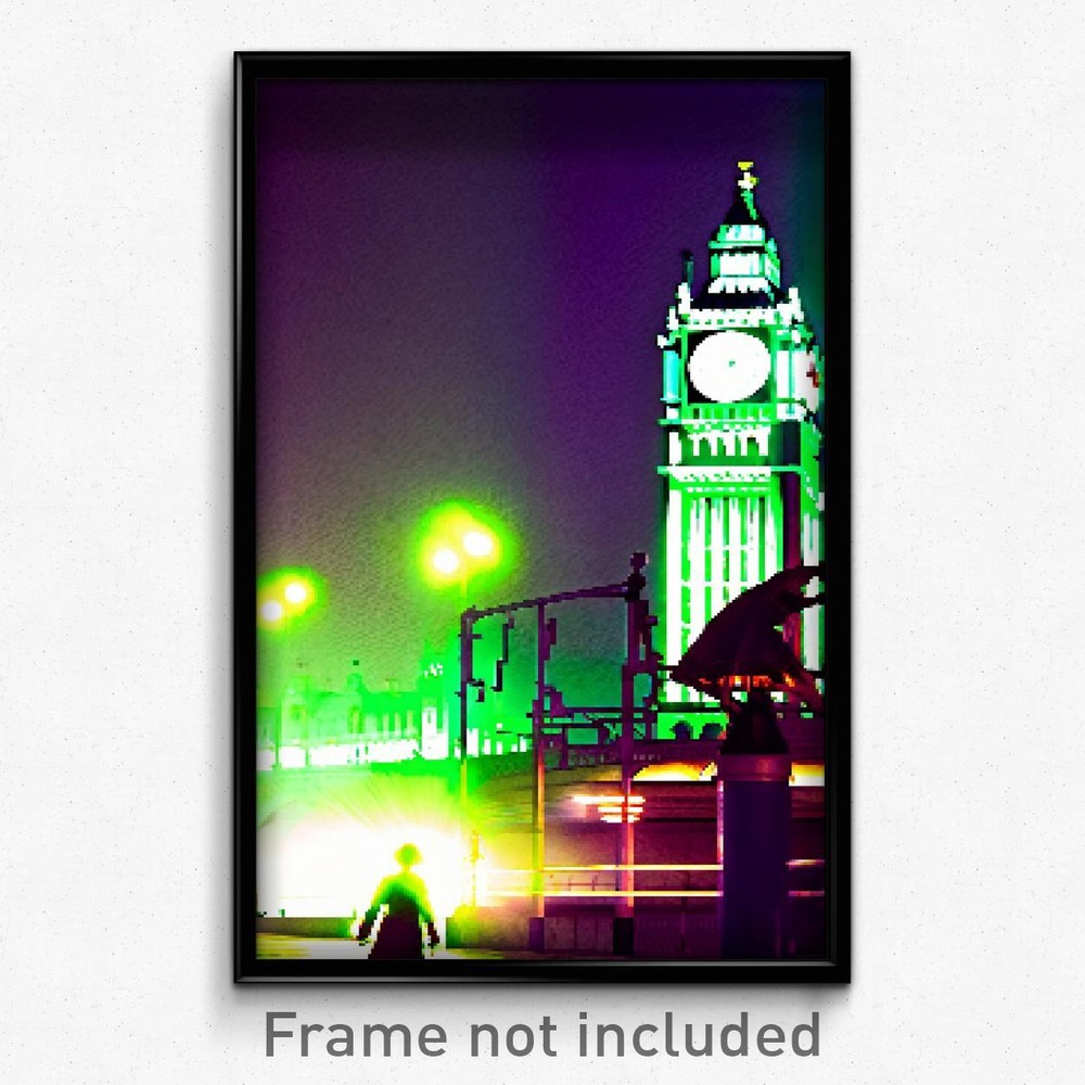 Pixel Art Poster - Green London (8 Bit Psychedelic Trippy Video Game Print)