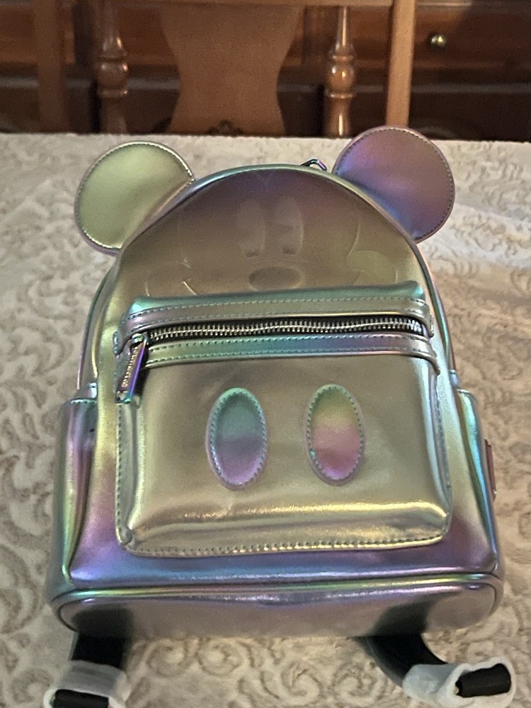 NWT LOUNGEFLY DISNEY MICKEY MOUSE OIL SLICK IRIDESCENT MINI BACKPACK HOLOGRAM