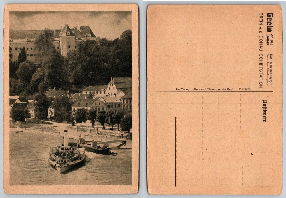 Vintage Grein an der Donau Castle & Ship Station Postcard Austria Danube