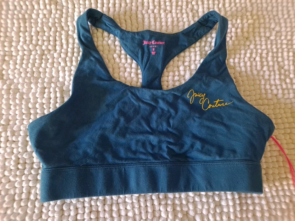 Juicy Couture Sports Bra TEAL BLUE SIZE MEDIUM SIGNATURE 