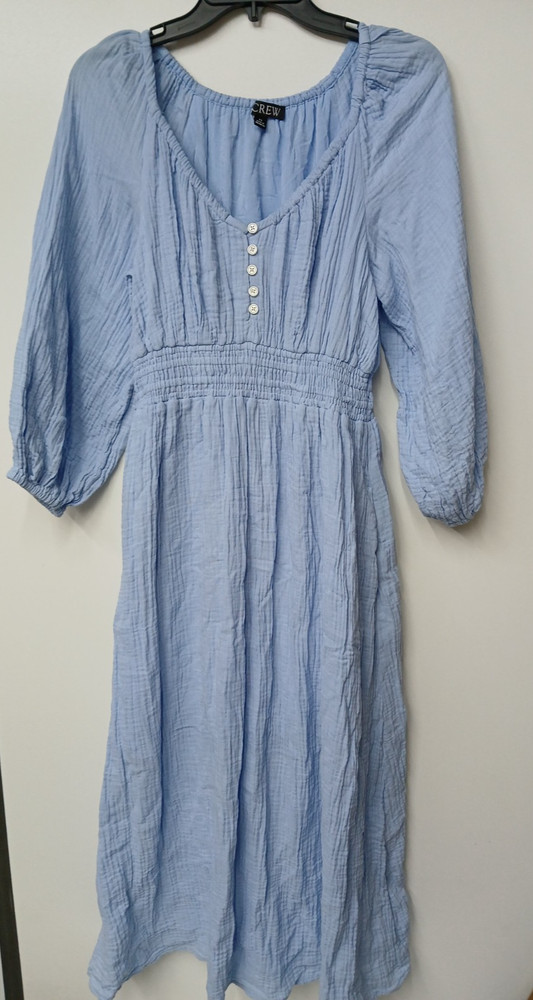 J. CREW V-Neck Midi Dress in Soft Gauze Lake Blue Size X Small Boho Cottage Core