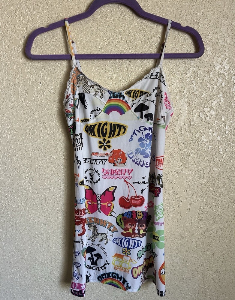 OMighty Logo mania Dress In White Size Small All Over Stretch