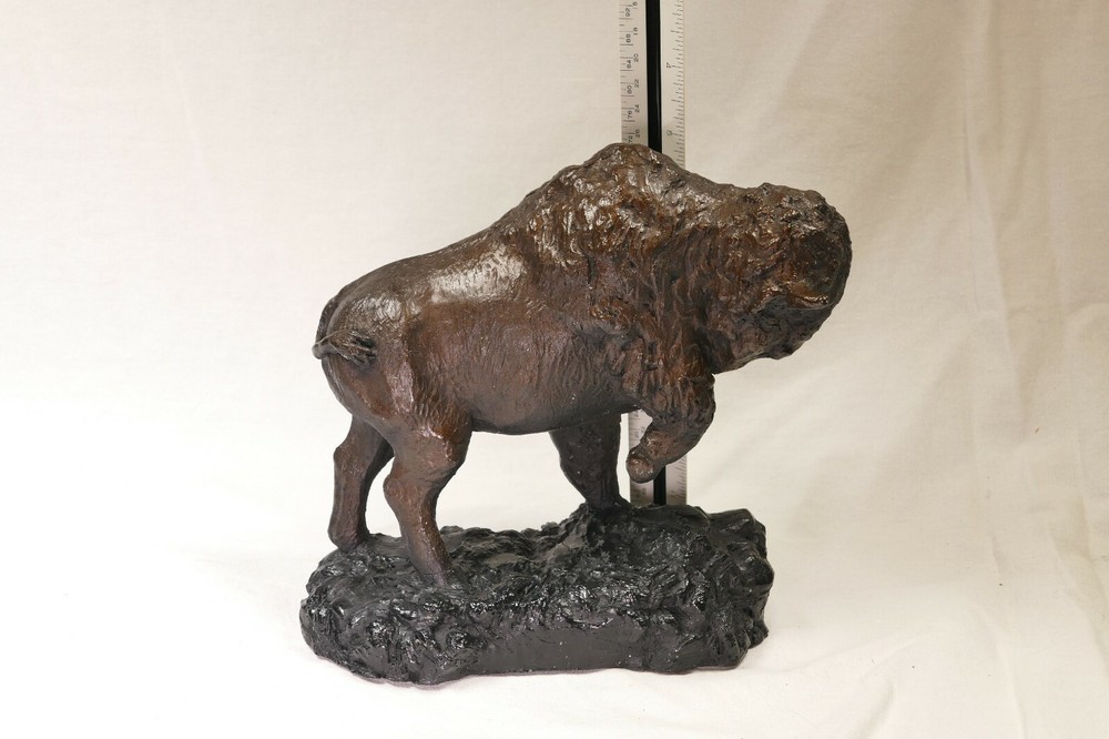 Bronze Sculpture Statue Bison Antiqued Large American Modern Abstract Art Deal