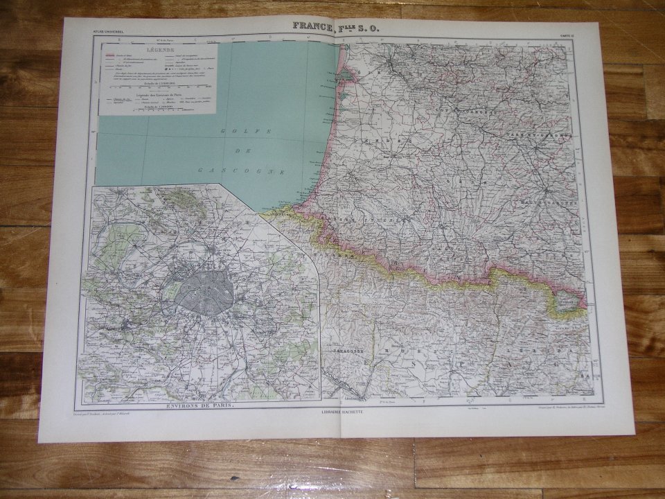 1937 Vintage French Map Of Aquitaine Pyrenees Bearn / France / Paris Inset Map