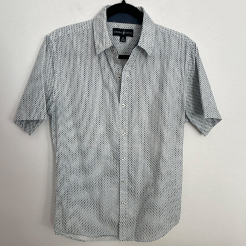 Beverly Hills Polo Club Men's Geometric Cotton Button-Up Shirt White Blue S