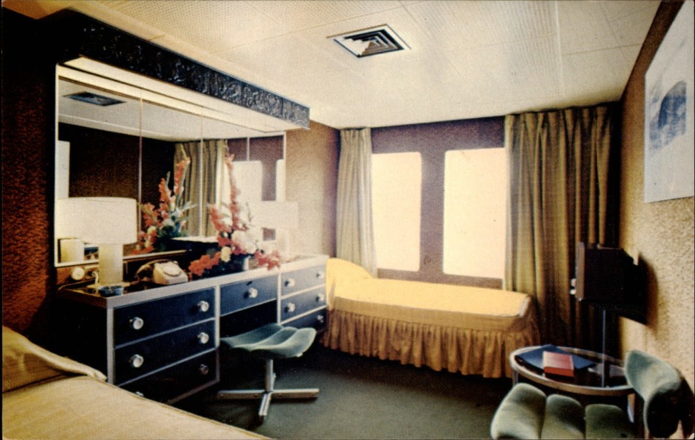 Miami Florida Eastern Steamship Lines SS Emerald Seas stateroom ~ postcard