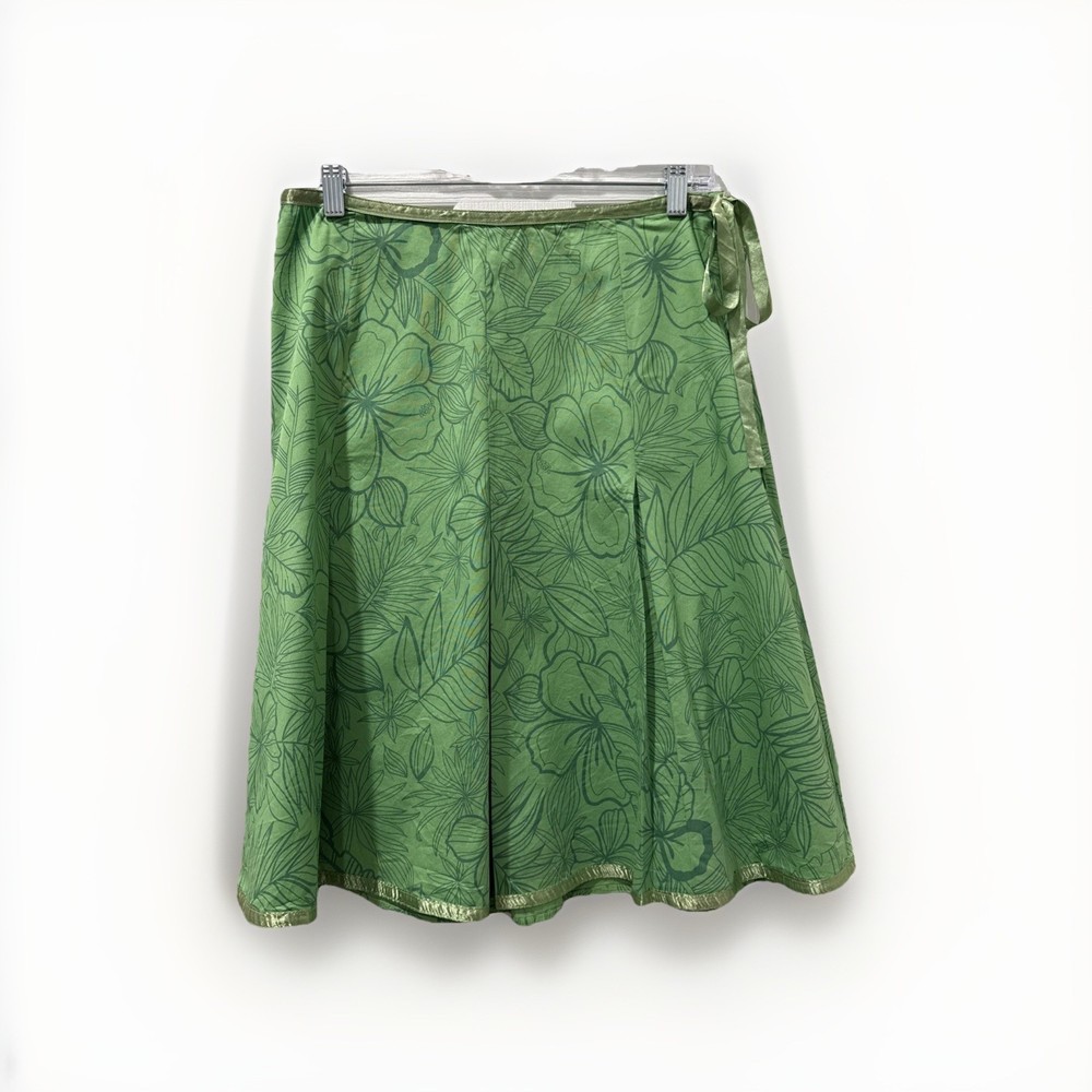 St. John’s Bay Vintage Y2K Green Floral Hawaiian Wrap Skirt Stretch Women’s 10