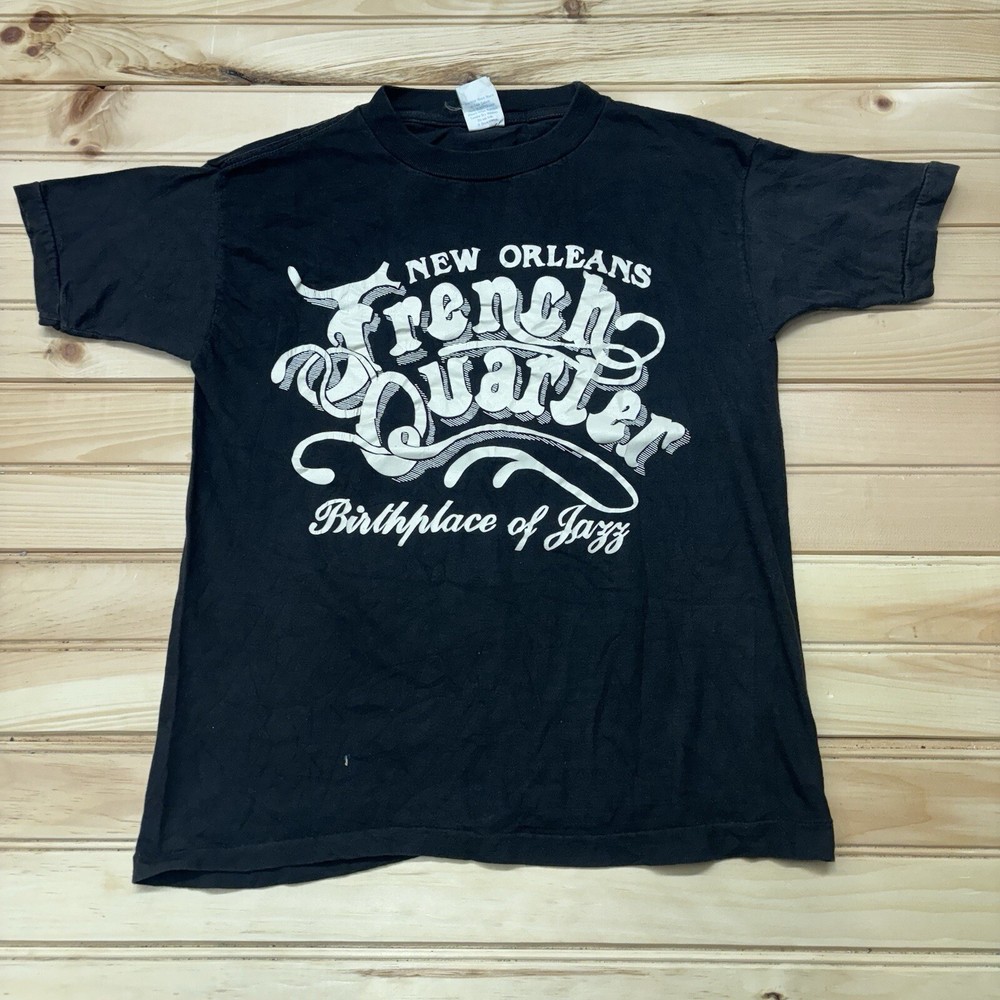 Vintage 80s New Orleans Birthplace Of Jazz French Quarter Art Shirt Size Small