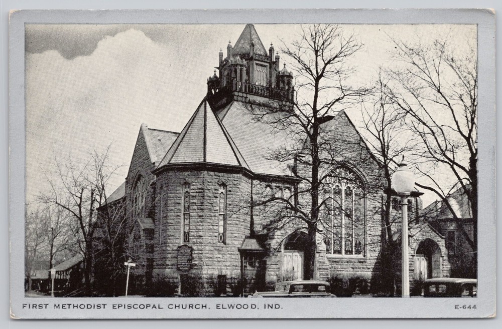 Elwood Indiana, First Methodist Episcopal Church, Vintage Postcard