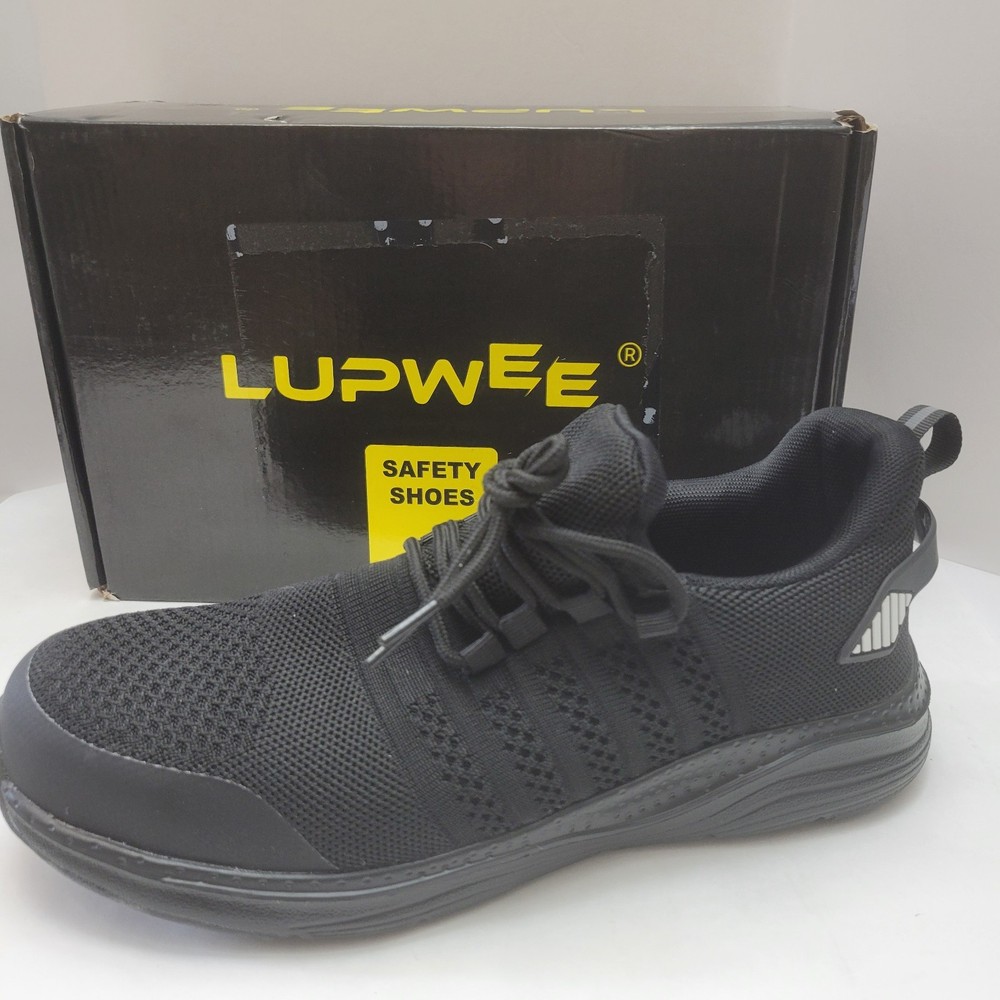 Lupwee Steel Toe Work Shoes Men's 8.5 Black Safety Sneakers Lightweight Non-Slip