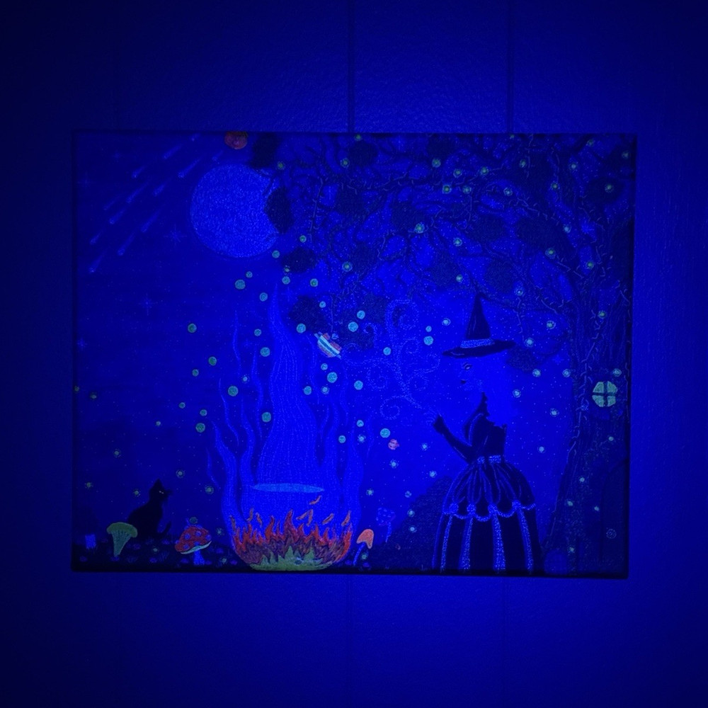 Glow in the Dark Ember of Enchantment Canvas Acrylic Painting Fantasy Art
