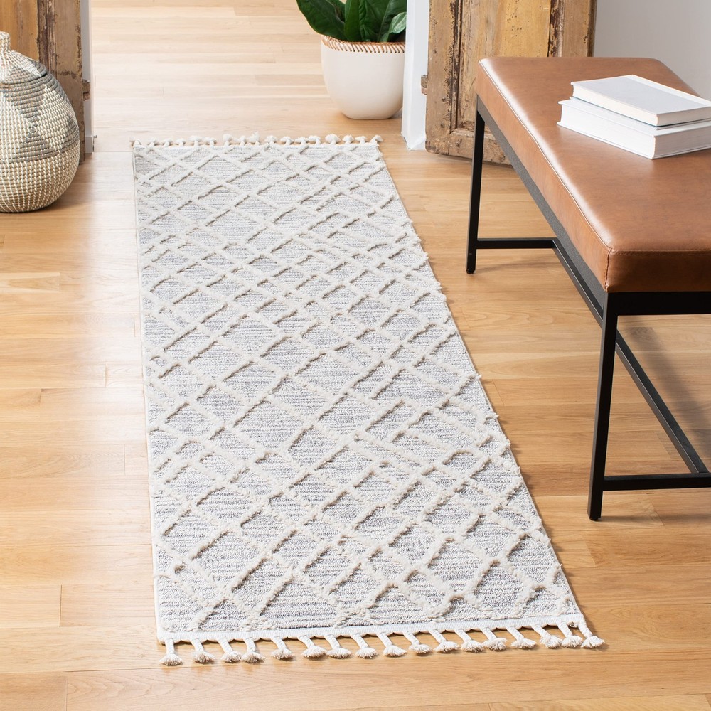 2x6 Marrakesh Moroccan Boho Runner Rug in Ivory Grey Non-Shed MRK514A