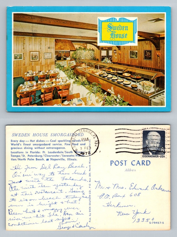Miami, FL-Florida, Sweden House Smorgasbord Dining Vintage c1972 Postcard