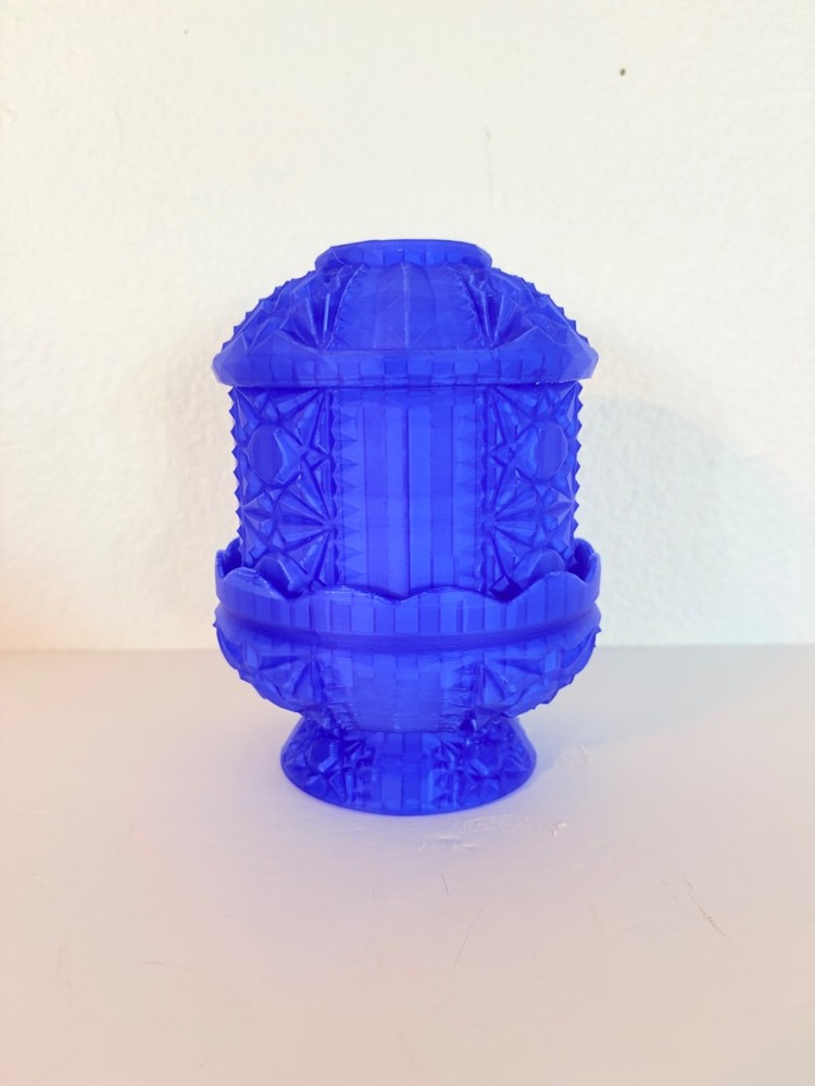 3D Printed Translucent Cobalt Blue Fairy Lamp Vintage Glass Look Art Deco Candle