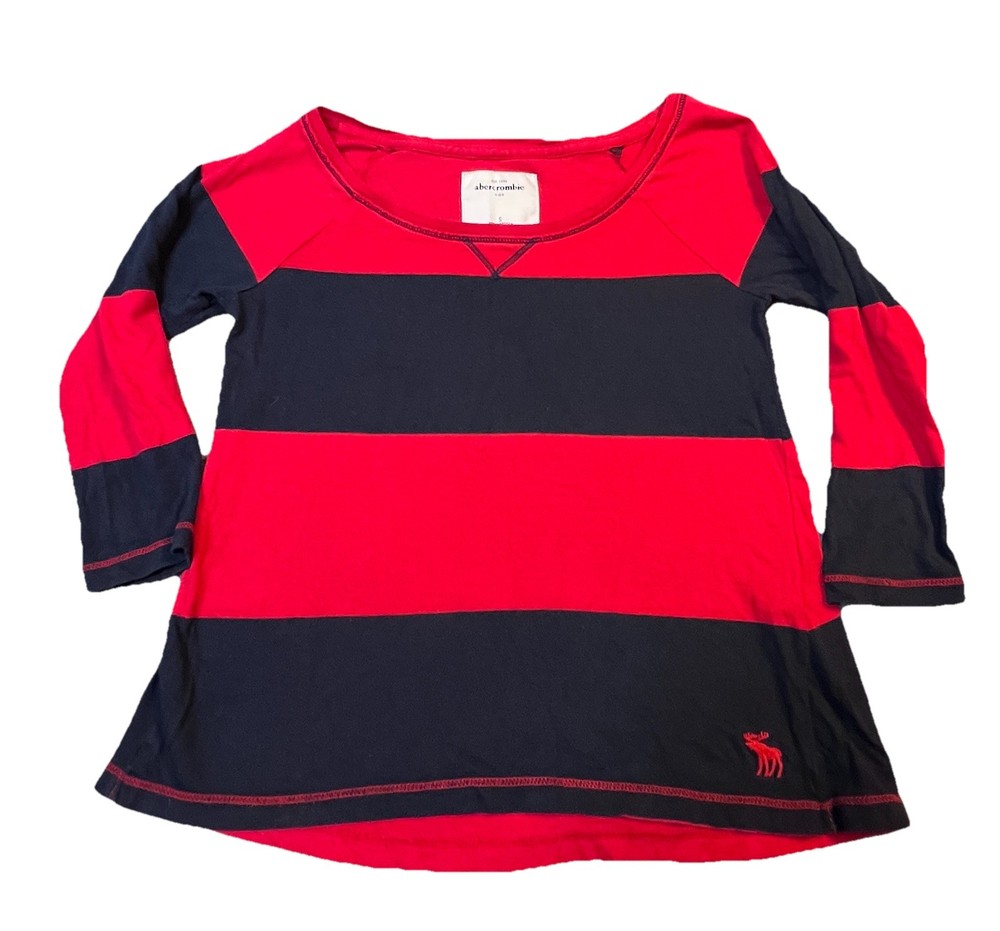 Abercrombie & Fitch Red And Navey Blue Striped Long Sleeve Shirt Girls Size S