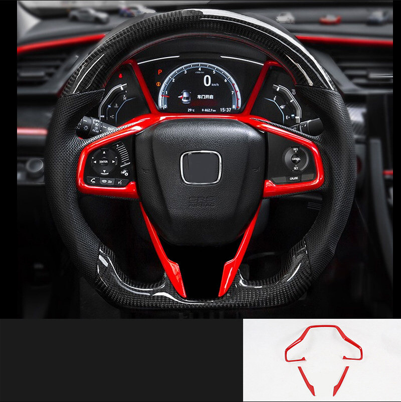 Red Car Interior Steering Wheel Cover Trim For Honda Civic 2016-2021 10th
