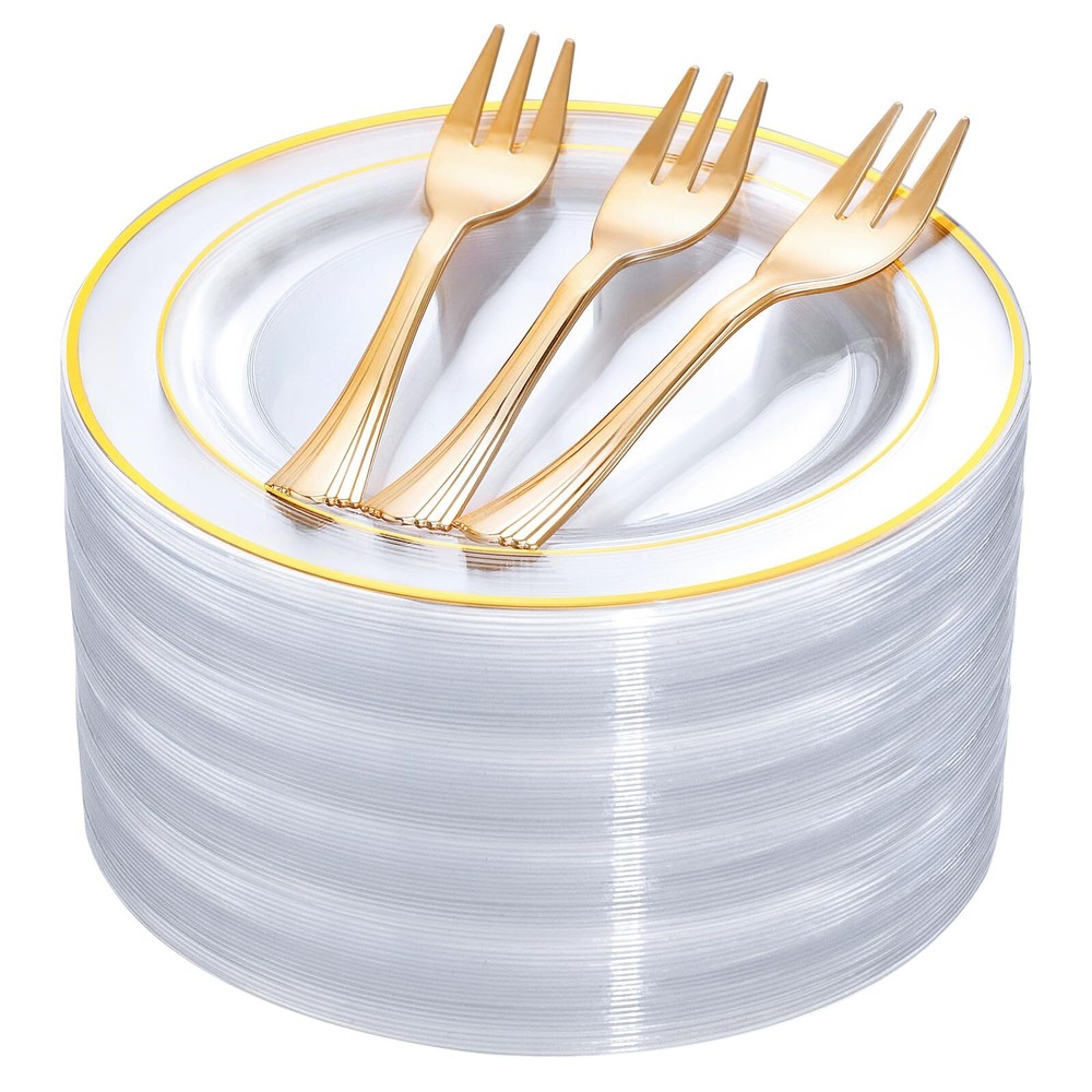DaYammi 240 Pcs Gold Dessert Plates Set Includes 120 Gold Disposable Salad Pl...