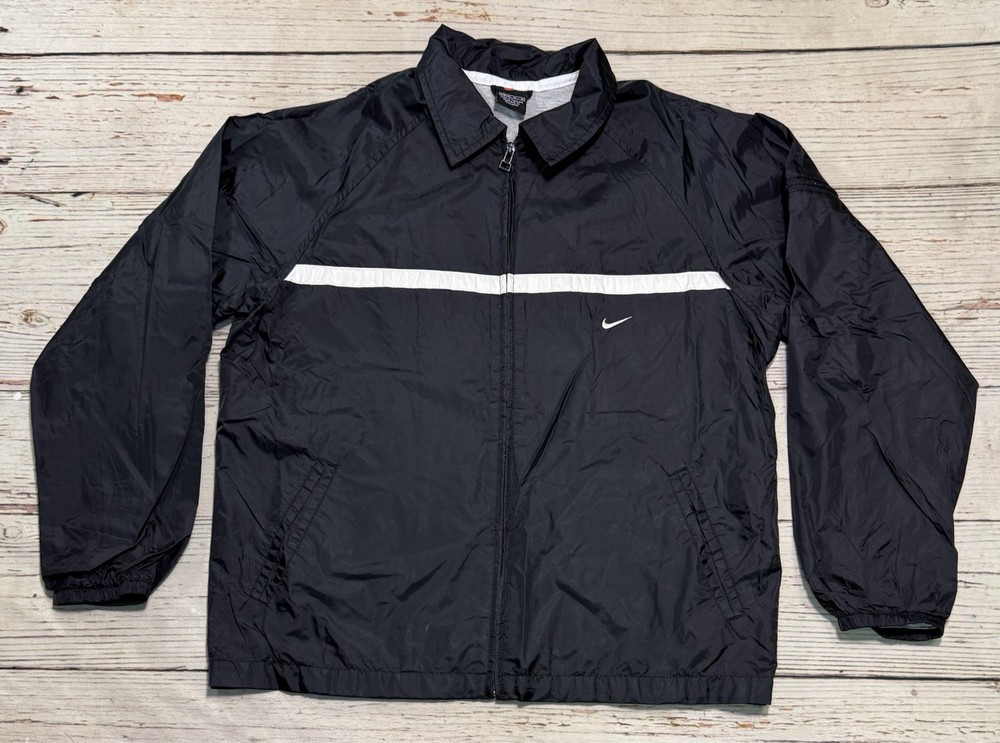 Vtg Nike Zip Up Jacket Women’s Sz M Black Track Windbreaker
