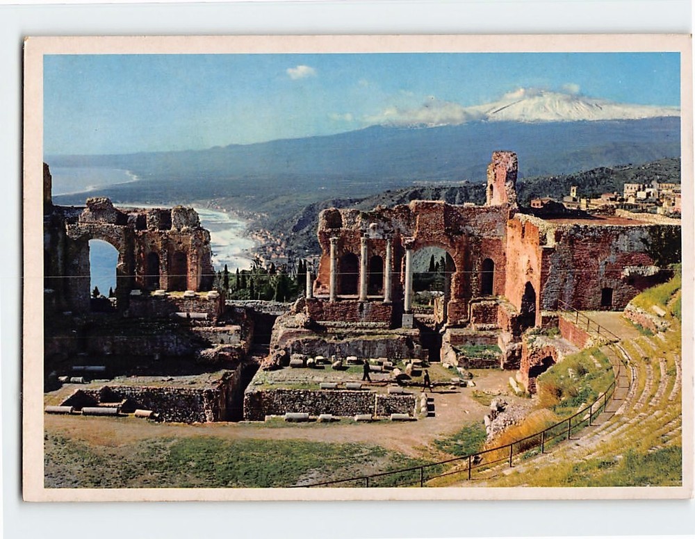 Postcard Scene at the Greek Theatre Taormina Sicily Italy