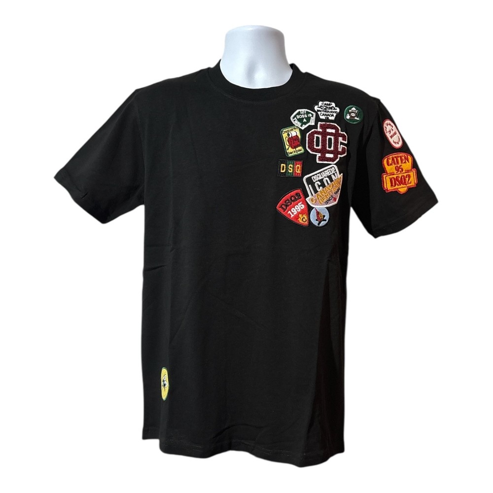 Dsquared2 Black Multi Patch Embroidered Logo T-Shirt S–2XL Regular Fit