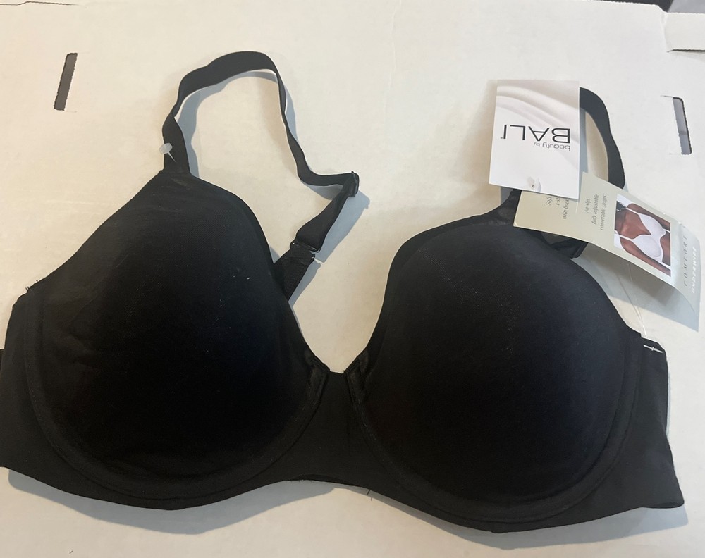 Bali Women's T-Shirt Bra 36D Black Smoothing Back Adjustable Support