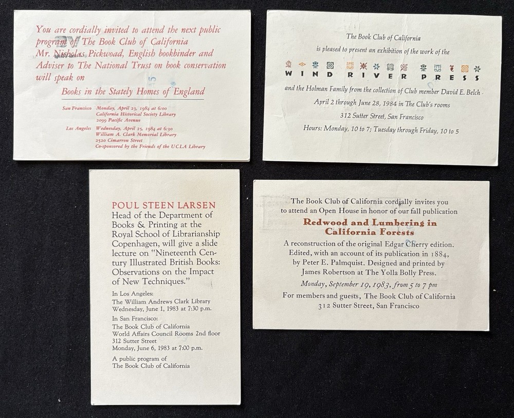 BOOK CLUB of CALIFORNIA Wind River Press Poul Steen Larsen lot of 4 Invites