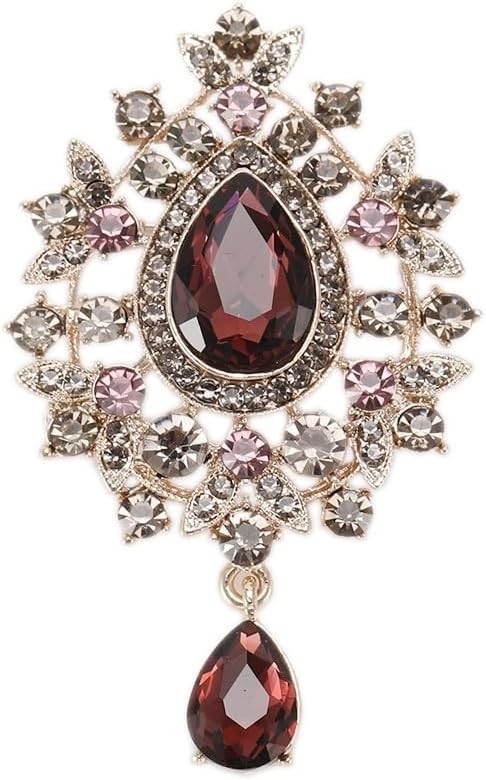 Vintage Teardrop Crystal Brooch Pin with Teardrop Pendant Elegant Rhinestone Des